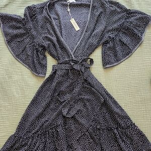 Max Studio Polka Dot Ruffle Sleeve Mini Wrap Dress